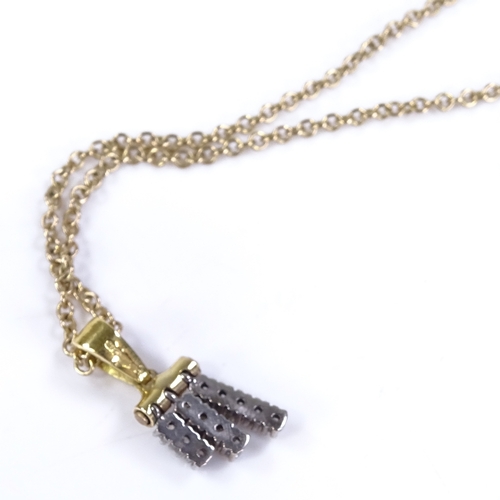 442 - An 18ct gold triple-row diamond pendant necklace, pendant height excluding bale 14.8mm, chain length... 