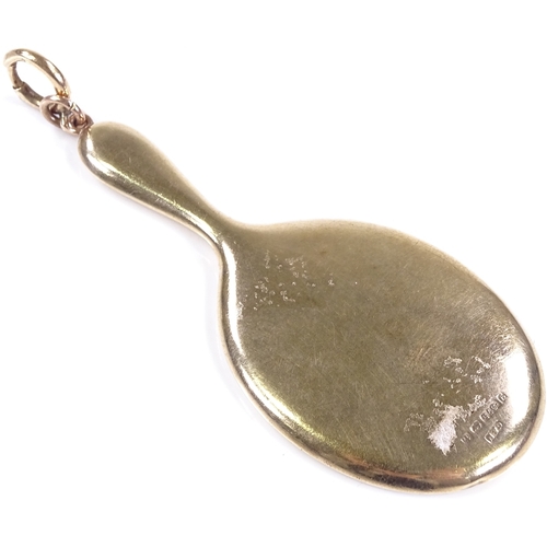 454 - A 9ct gold miniature hand mirror chatelaine attachment, by Crisford & Norris Ltd, hallmarks Birmingh... 