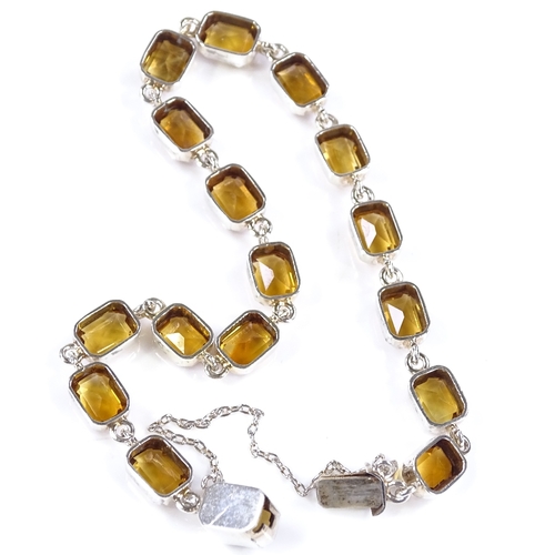 470 - A Continental silver citrine panel bracelet, bracelet length 20cm, 10g