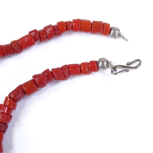 490 - An Antique coral bug pendant necklace, with coral bead chain, pendant length 52.6mm, necklace length... 