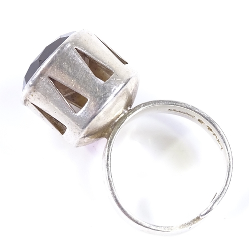 494 - A Swedish silver and smoky quartz ring, by Alton, hallmarks for 1972, setting height 15.8mm, size P,... 