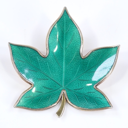 498 - A Danish sterling silver gilt and green enamel leaf brooch, by Brdr Bjerring of Copenhagen, length 4... 