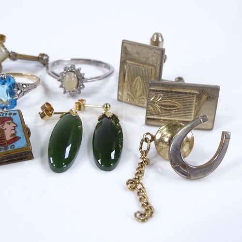 501 - Various jewellery, including silver and blue enamel ring, 9ct gold blue topaz ring etc