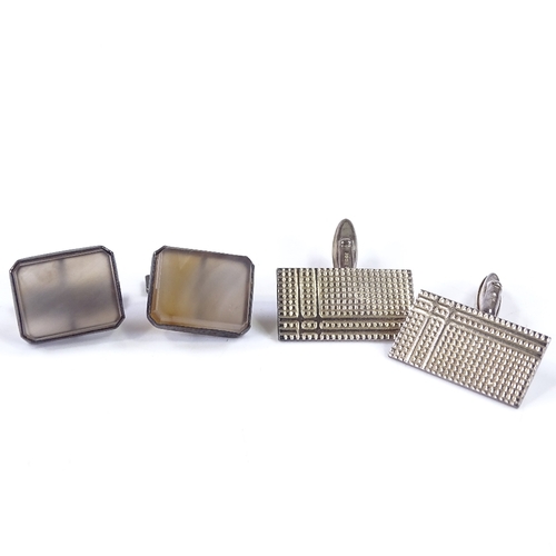 505 - 2 pairs of silver cufflinks, largest panel length 22.7mm (2)