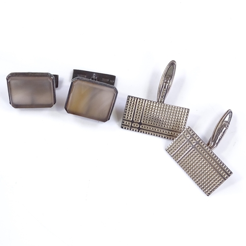 505 - 2 pairs of silver cufflinks, largest panel length 22.7mm (2)