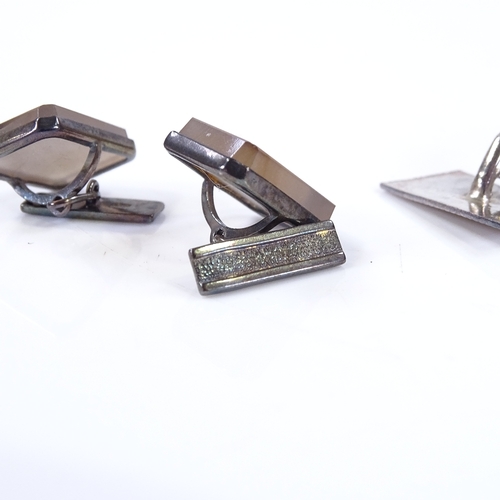 505 - 2 pairs of silver cufflinks, largest panel length 22.7mm (2)