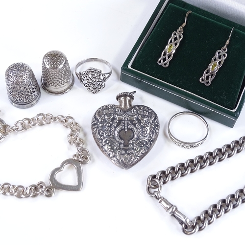 506 - Various silver jewellery, including heart-shaped scent bottle, curb link bracelet etc