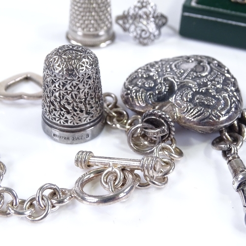 506 - Various silver jewellery, including heart-shaped scent bottle, curb link bracelet etc