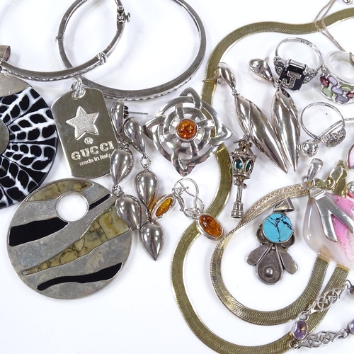 507 - Various silver jewellery, including bangles, pendants etc