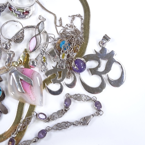 507 - Various silver jewellery, including bangles, pendants etc