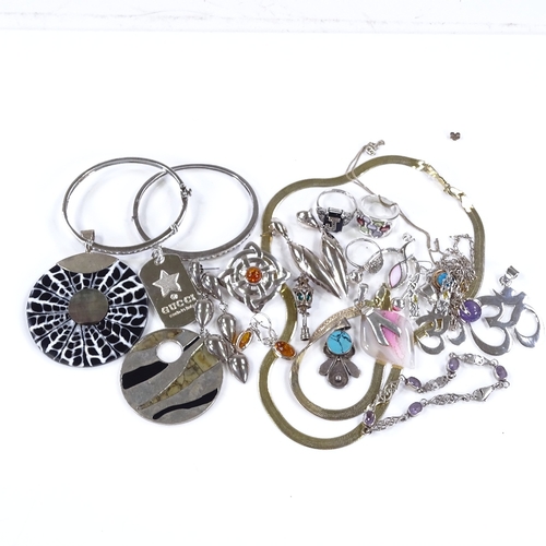 507 - Various silver jewellery, including bangles, pendants etc