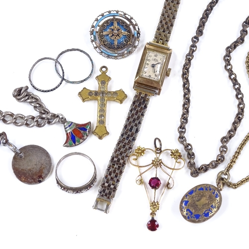 508 - Various Victorian and later jewellery, including 9ct gold stone set pendant, 9ct gold-cased watch, m... 