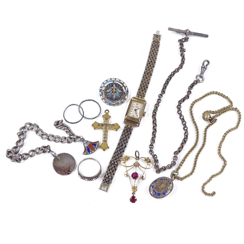 508 - Various Victorian and later jewellery, including 9ct gold stone set pendant, 9ct gold-cased watch, m... 