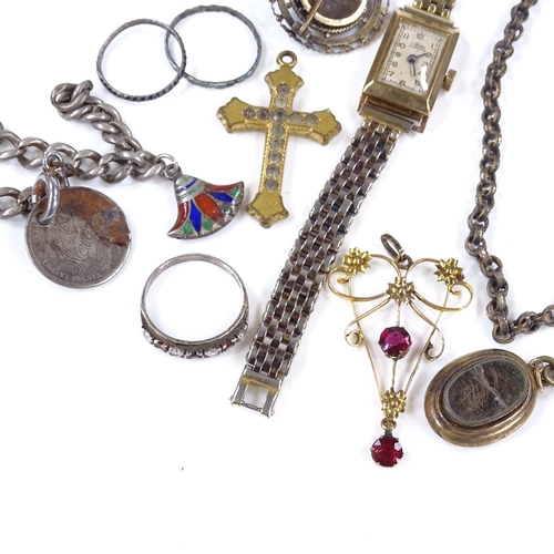 508 - Various Victorian and later jewellery, including 9ct gold stone set pendant, 9ct gold-cased watch, m... 