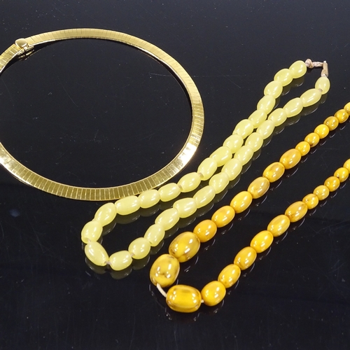 509 - A gold plated collar necklace, lemon quartz bead necklace, and a graduated plastic bead necklace (3)