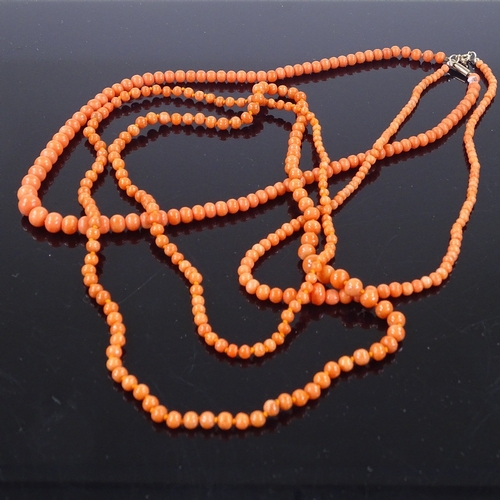 510 - 3 Victorian coral bead necklaces, largest length 82cm (3)