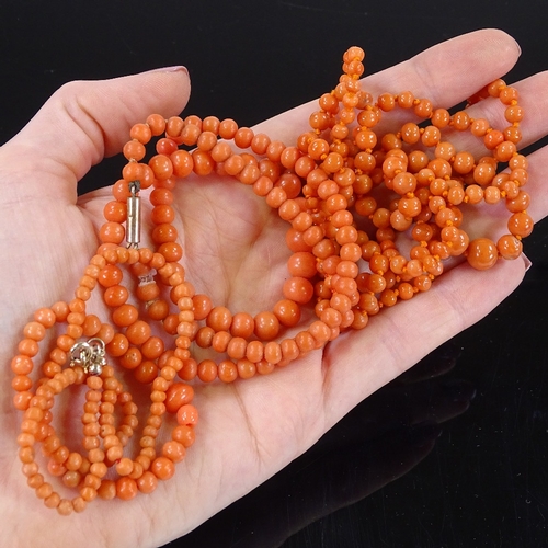 510 - 3 Victorian coral bead necklaces, largest length 82cm (3)