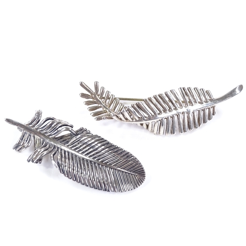 519 - 2 similar silver fern design brooches, 1 Mexican and the other Swedish, largest length 63.8mm, 19g t... 