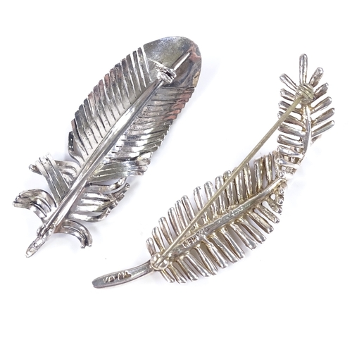 519 - 2 similar silver fern design brooches, 1 Mexican and the other Swedish, largest length 63.8mm, 19g t... 