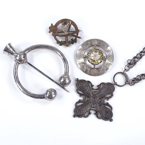 521 - Various silver jewellery, including Scottish thistle cloak pin, stone set brooch etc (4)