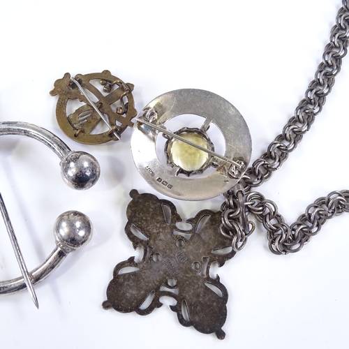 521 - Various silver jewellery, including Scottish thistle cloak pin, stone set brooch etc (4)