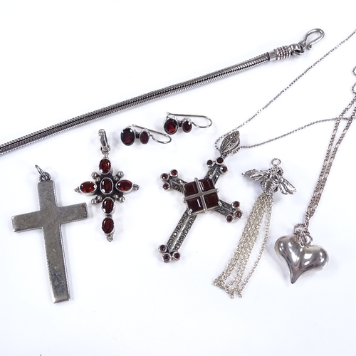 522 - Various silver jewellery, including stone set cross necklace, bracelet etc