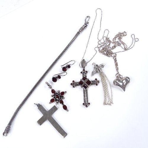 522 - Various silver jewellery, including stone set cross necklace, bracelet etc