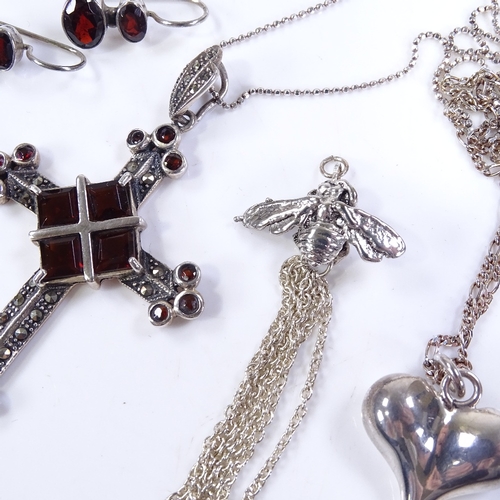 522 - Various silver jewellery, including stone set cross necklace, bracelet etc