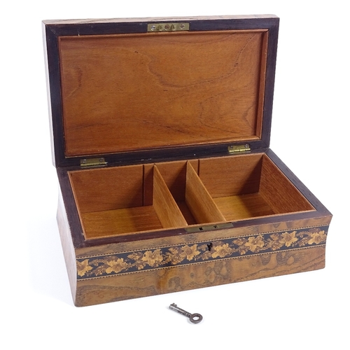 1 - A Victorian Tunbridge Ware box, with cube parquetry inlaid lid in floral micro-mosaic surround, conc... 