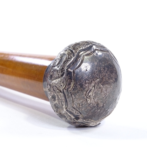 13 - A Victorian Malacca sword stick with embossed silver top, hallmarks Birmingham 1898