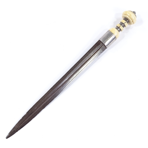 18 - A 19th century Indian dagger with ivory and unmarked silver handle, length 36cm