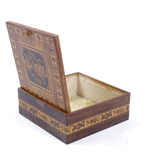 2 - A Victorian Tunbridge Ware box, floral micro-mosaic hinged lid in parquetry surround, width 15cm