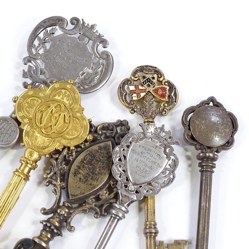 29 - 6 ornate Victorian and later ceremonial keys, including 3 hallmarked silver examples (6)