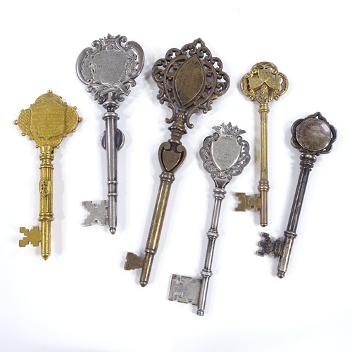 29 - 6 ornate Victorian and later ceremonial keys, including 3 hallmarked silver examples (6)