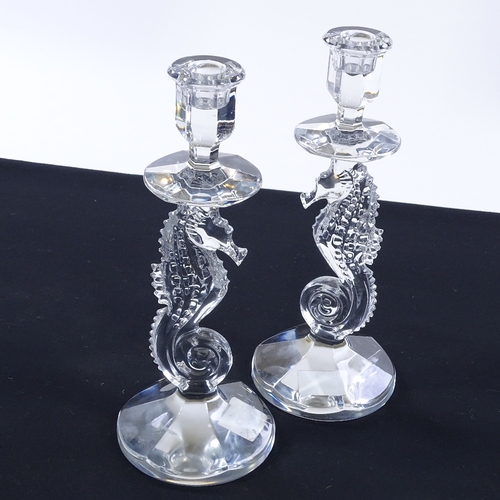 42 - A pair of modern Waterford Crystal seahorse design candlesticks, height 29cm, perfect condition