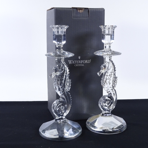 42 - A pair of modern Waterford Crystal seahorse design candlesticks, height 29cm, perfect condition