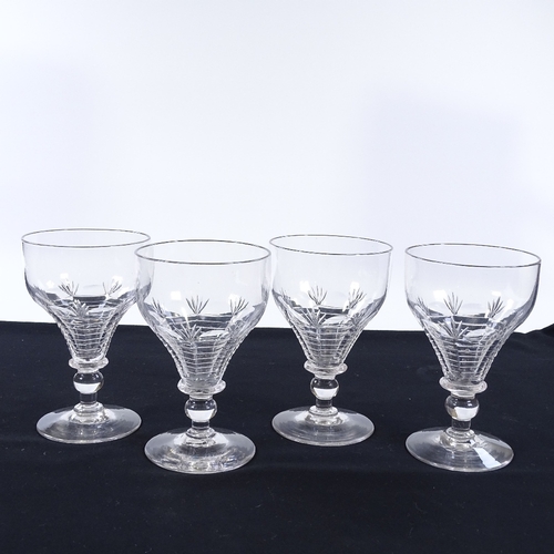 44 - A set of 4 hand-blown and cut wine glasses, circa 1900, height 16cm, diameter 10cm