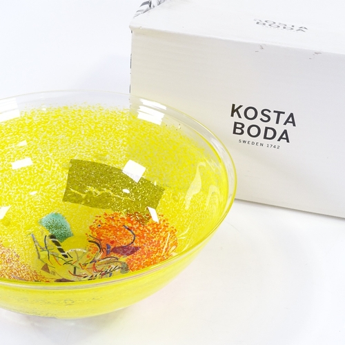 46 - Bertil Vallien for Kosta Boda Sweden, a satellite chrome yellow bowl with silver foil decoration, si... 