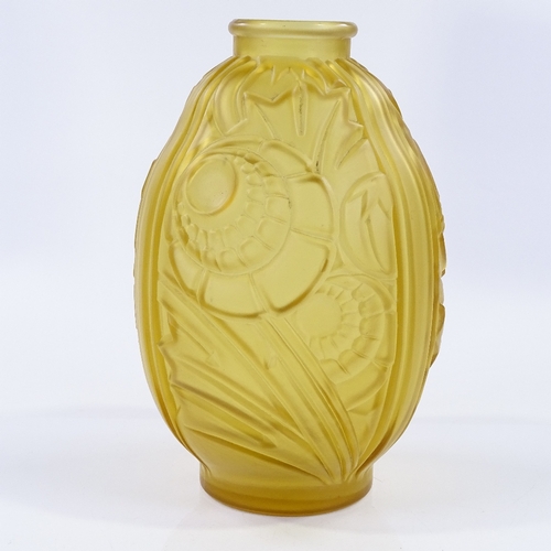 49 - Henri Heemskirk for Scailmont Glass, moulded amber vase with floral design, signed, height 28cm