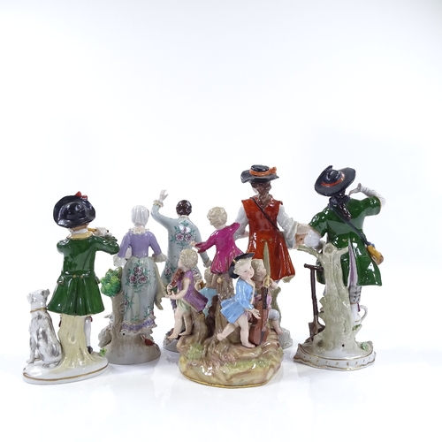 53 - 6 various Continental porcelain figures, including a Meissen musician group (A/F), height 15cm, and ... 