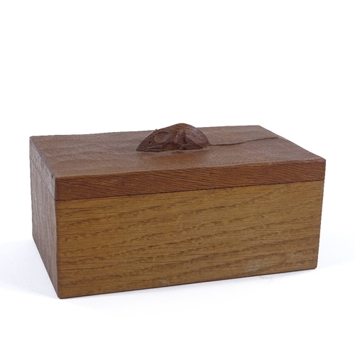 6 - Robert Mouseman Thompson, a rectangular oak box, with relief carved mouse to the lid, mid-20th centu... 