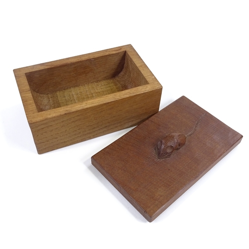 6 - Robert Mouseman Thompson, a rectangular oak box, with relief carved mouse to the lid, mid-20th centu... 