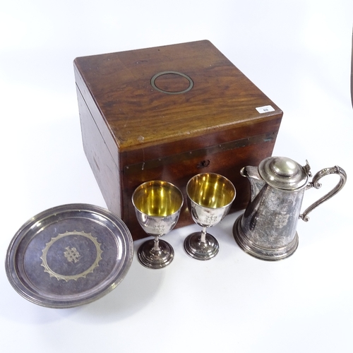 60 - A Victorian electroplate Communion set, comprising a large lidded flagon, 2 chalices and a tazza, al... 