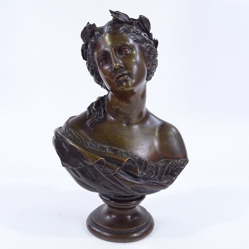 69 - Mathurin Moreau, bronze Classical bust, signed, also inscribed Gelot edit, serial no. 10879, height ... 