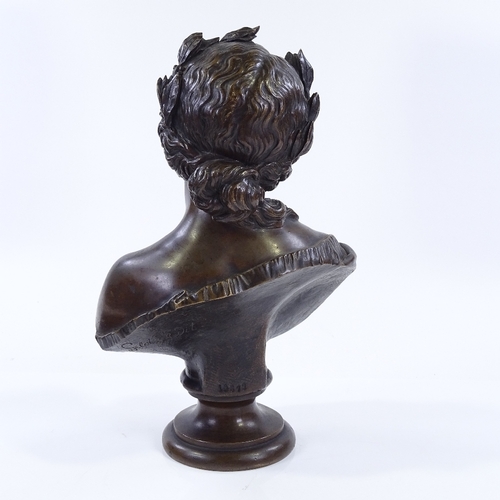 69 - Mathurin Moreau, bronze Classical bust, signed, also inscribed Gelot edit, serial no. 10879, height ... 