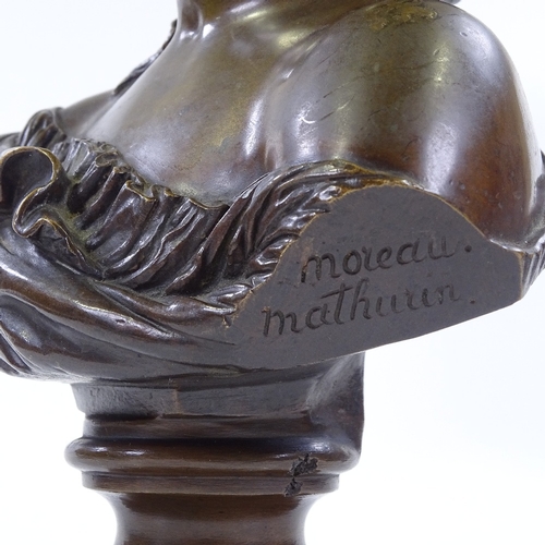 69 - Mathurin Moreau, bronze Classical bust, signed, also inscribed Gelot edit, serial no. 10879, height ... 