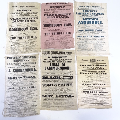 72 - A collection of 19th century printed silk theatre posters advertising events in aid of the Carvers a... 