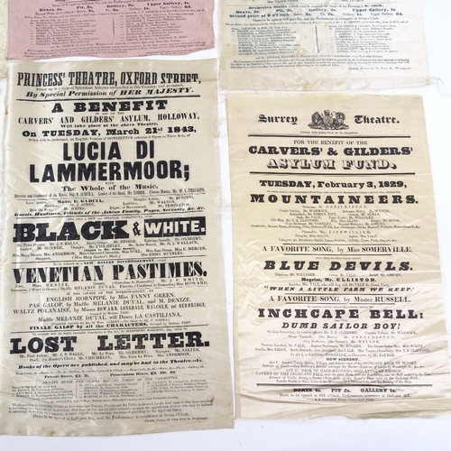 72 - A collection of 19th century printed silk theatre posters advertising events in aid of the Carvers a... 