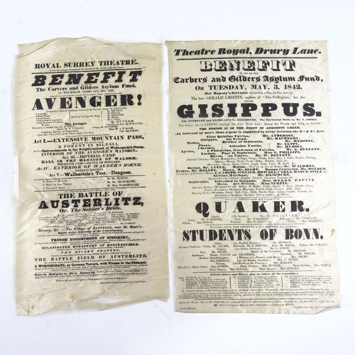 72 - A collection of 19th century printed silk theatre posters advertising events in aid of the Carvers a... 