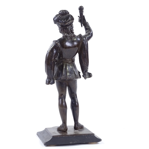 9 - A 19th century patinated bronze sculpture of an Italian Renaissance man, unsigned, height 24cm